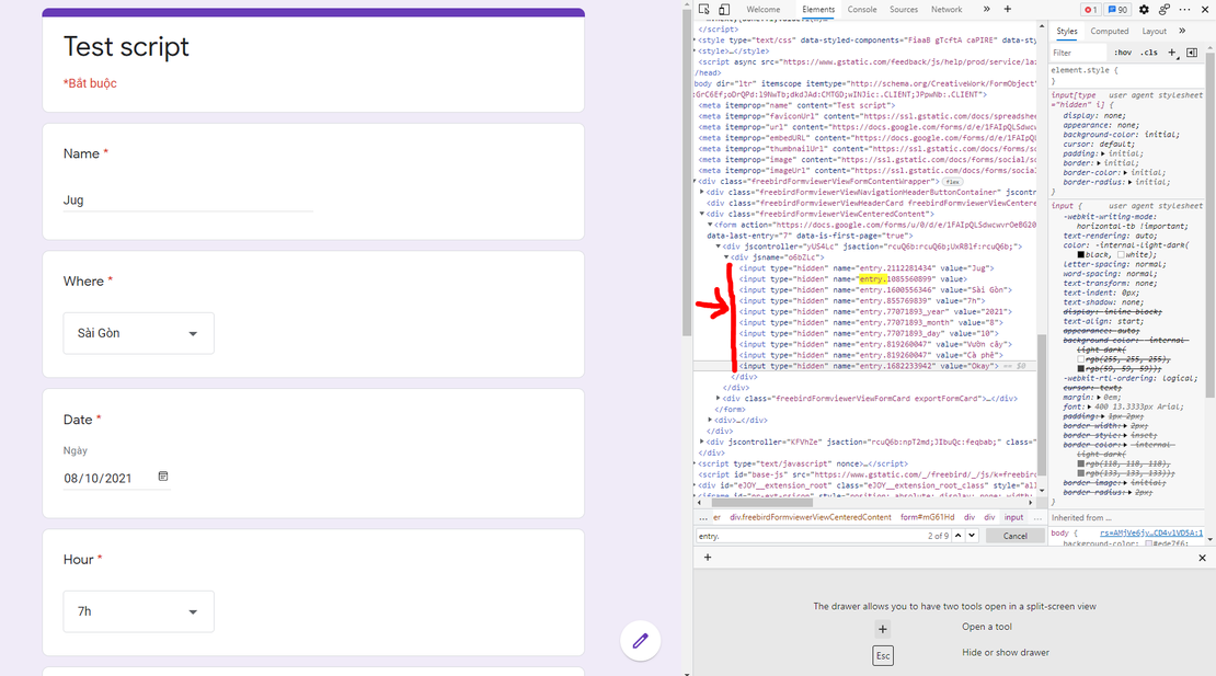 Google form auto-filling and submitting